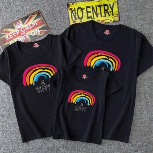 Fashion Family Matching T Shirts Summer Short Sleeve Happy Rainbow Printed 100% Cotton Girls Boys Tshirts Aesthetics Family Tops