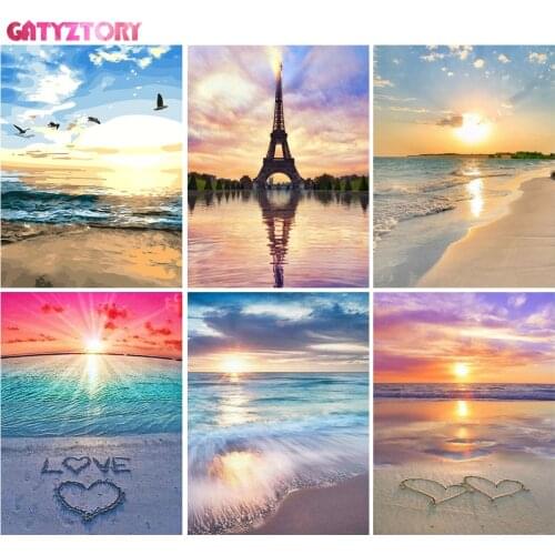 GATYZTORY Frame Diy Painting By Numbers Seaside Love Paint By Number Landscape Handpainted Gift Wall Decor 60×75cm