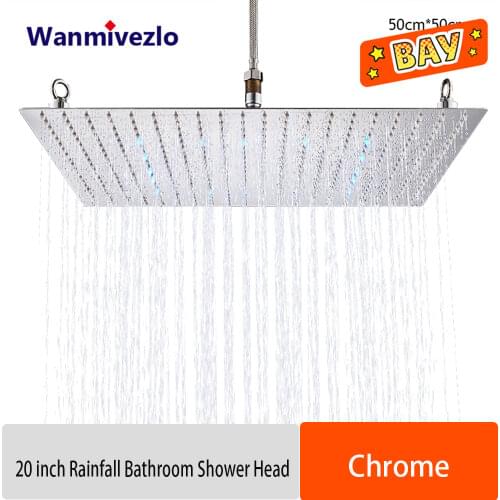 Chrome Rainfall Bathroom Shower Head 20 inch Big Rainfall Shower Faucets Accessory Top Square Brass Ultra-thin 50cm Shower Head