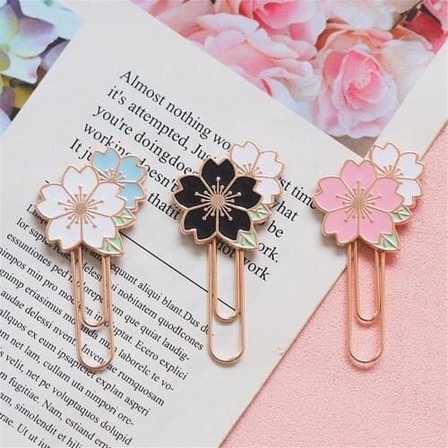 Kawaii Cherry Blossom Bookmark Metal Loose-leaf Page Folder Photo Folder Creative Paperclip Learning Stationery Korean Bookmark