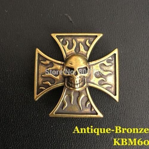 KBM60) 10pc 29.5mm Skull Cross Concho Western Equestrian Tack Concho Screwback Concho Leathercraft Antique-Bronze