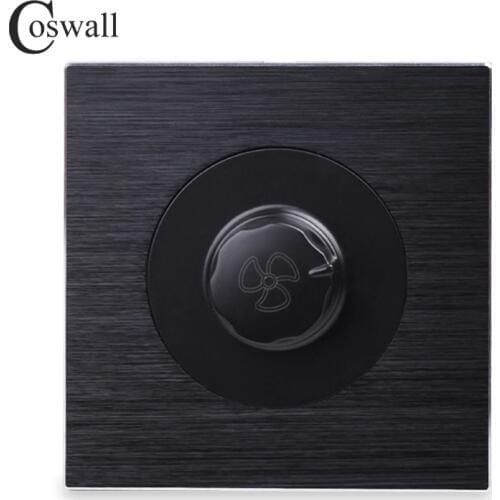 Coswall Luxurious Fan Controller Wall Knob Switch Knight Black Aluminum Brushed Metal Panel 450W Maximum