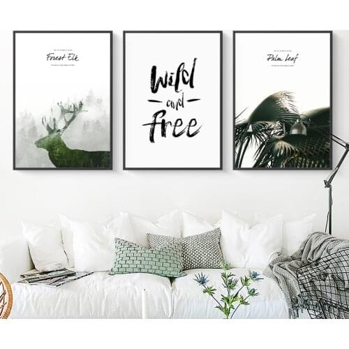 Maeham Nordic Art DEER Plant Leaves Poster Print Morden Wall Art Canvas Painting Landscape Picture for Living Room Home Decor