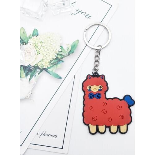 Cute Llama Alpaca Keychain Cartoon PVC Keyrings Women Purse Bag Backpack Decoration Girls Party Animal Silicone Key Chain Gift