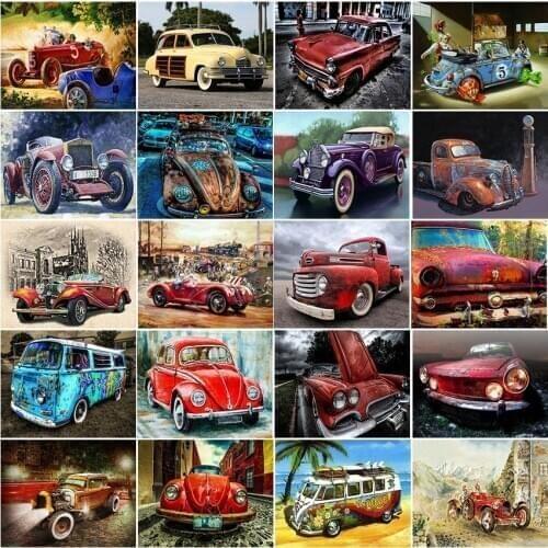 Full square Cross stitch dirll drawing 5d diamond painting kit Traffic car vintage car landscape cartoon complet mosaic cuadros