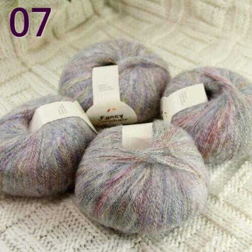 NEW Luxurious Soft 4balls*50g Crocheting & Knitting MOHAIR wool hand Yarn Knitting Rainbow Silver Grey 823-07-4