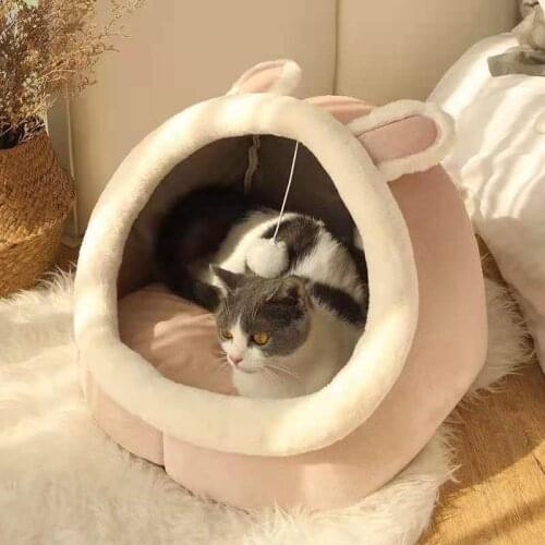 Cat House Semi-enclosed Cat Dog Beds Comfort Pet Dog Cat Accessories Plus Plush Autumn and Winter Plush Warm Cat House