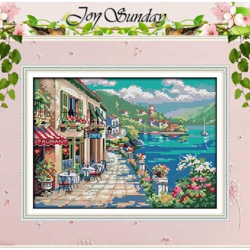 Seaside Cafe Scenery Counted Cross Stitch 11CT 14CT Printed Cross Stitch Set Wholesale Cross-stitch Kit Embroidery Needlework