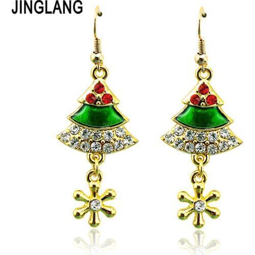 Christmas Gifts)2017 New Arrivals Free Shipping High Quality Fashion Golden Plated Christmas Tree Earrings For Party Jewelry