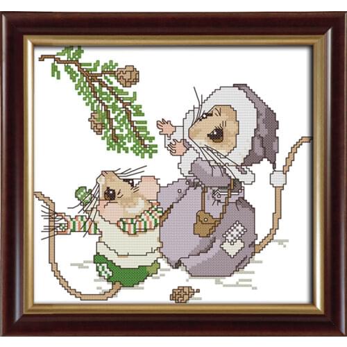 Christmas rat cross stitch kit aida 14ct 11ct count printed canvas stitches embroidery DIY handmade needlework