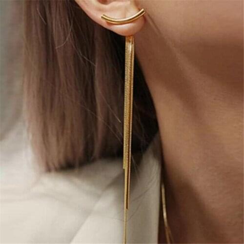LIMARIO Vintage Gold Color Bar Long Thread Tassel Drop Earrings for Women Glossy Arc Geometric Earring Fashion Jewelry 2021 New