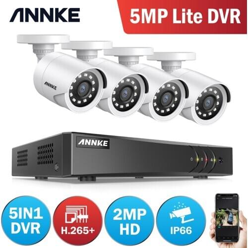 ANNKE 4CH 2MP HD Video Surveillance System H.265+ 5in1 5MP Lite DVR 4PCS 1080P Bullet Outdoor Weatherproof Security Cameras CCTV