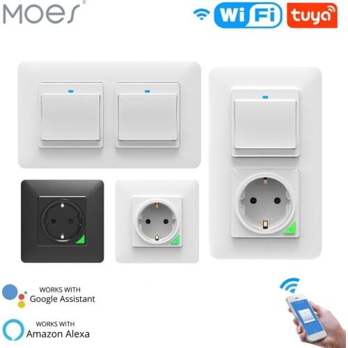 WiFi Smart Light Wall Switch Socket Outlet Push Button DE EU Smart Life Tuya Wireless Remote Control Work with Alexa Google Home