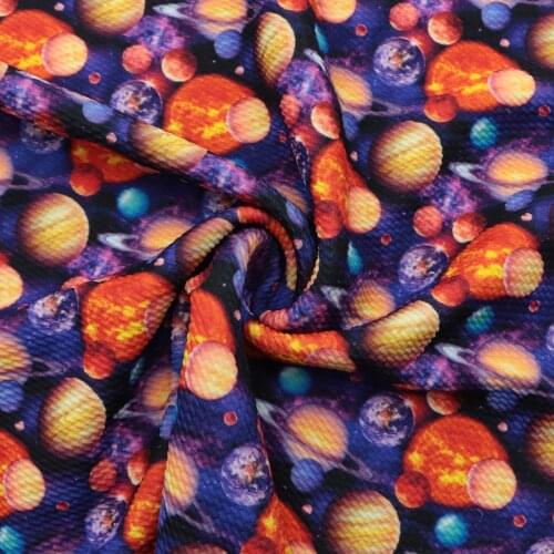 Planet Galaxy Print Bullet Fabric Textured Liverpool 4 Way Stretch Poly Spandex Knit Fabric For Baby HeadWrap Bummies