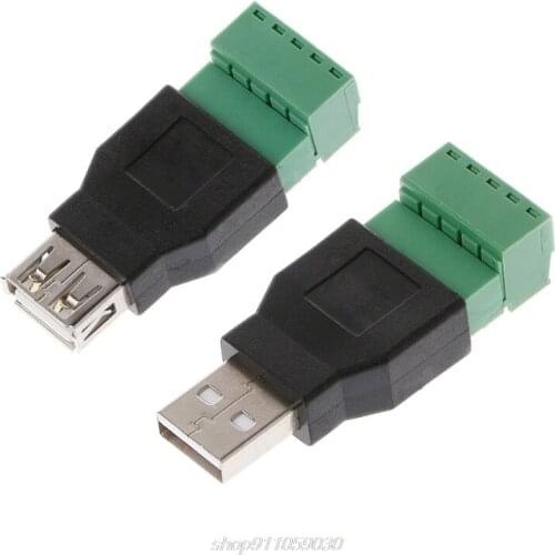 USB 2.0 Type A Male/Female to 5P Screw w/ Shield Terminal Plug Adapter Connector M10 21 Dropshipping
