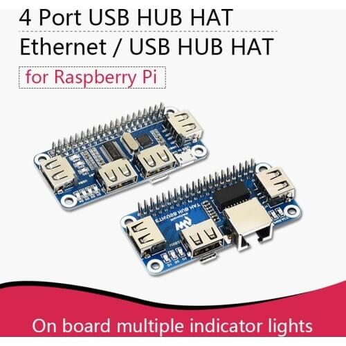 4 Port USB HUB HAT for Raspberry Pi Ethernet / USB HUB HAT for Raspberry Pi Zero 1x RJ45 3x USB
