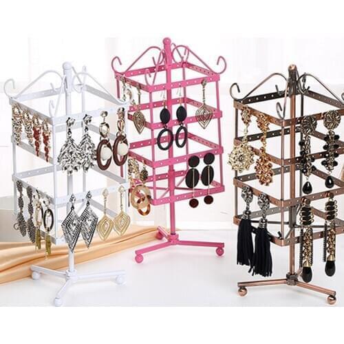 Jewelry Display Holds Stand Box 128 Holes Square Metal Earrings Rack Jewelry Rack Rotatable Stand Holder Display