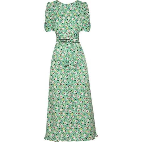 Women Clothing Two Pieces Set Daisy Flower Print High Waist Midi Skirt Set + Crop Top