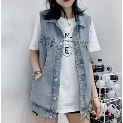 2021 Spring Autumn Denim Vest For Women Fashion Korean Style Plus Size Blue Black Sleeveless Jacket Coat WaistCoat Female Trend