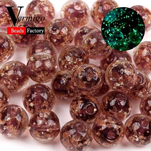 10mm Dark Purple Round Bead 10pcs Luminous Lampwork Glass Spacer Beads for Jewelry Making DIY Bracelets Necklace Crafts Findings
