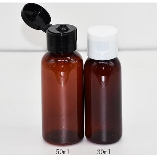 200pcs/lot 30ml 50ml Amber Liquid Bottle,PET Brown Bottle with Flip Cap,Travel Refillable Packing Bottle with 20mm Flip Cover