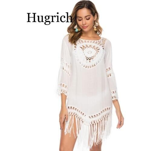2020 Sexy Lace Hollow Crochet Beach Cover Up Women Bikini Cover Up Beach Dress Tunics Swimsuit Bathing Suits Cover-Up Beach wear