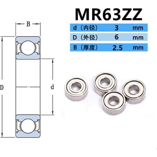 50/100/500pcs MR63ZZ 3*6*2.5 mm MR63-2Z L-630ZZ miniature deep groove ball bearing 3x6x2.5 mm MR63 MR63Z