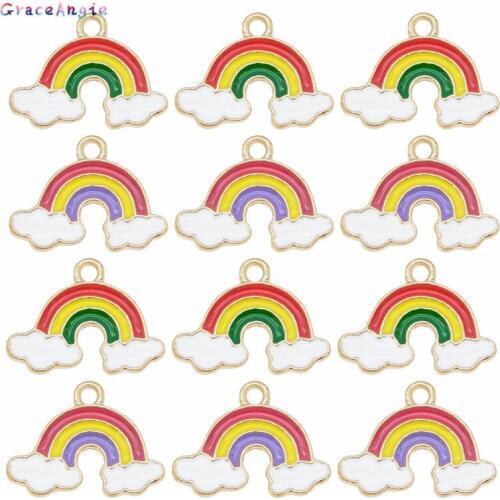 10pcs Allloy Rainbow pendant Colorful Jewelry Making DIY Princess Party Jewelry Charms For Bracelet Earrings Cute Gift DIY Mixed