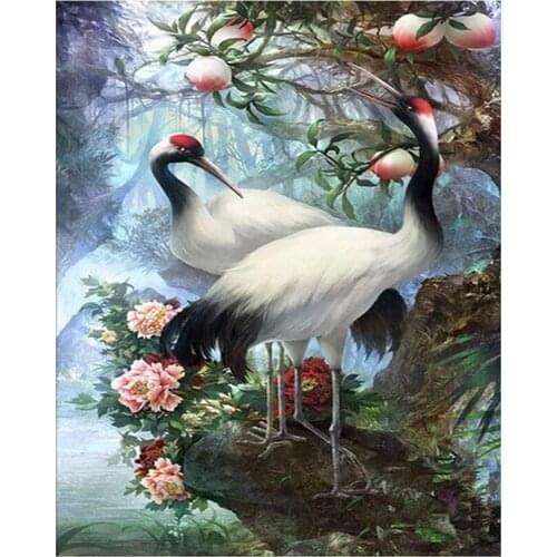 5D DIY diamond embroidery Crane & peach diamond painting Cross Stitch full round,square drill Stone mosaic home decor LG2185