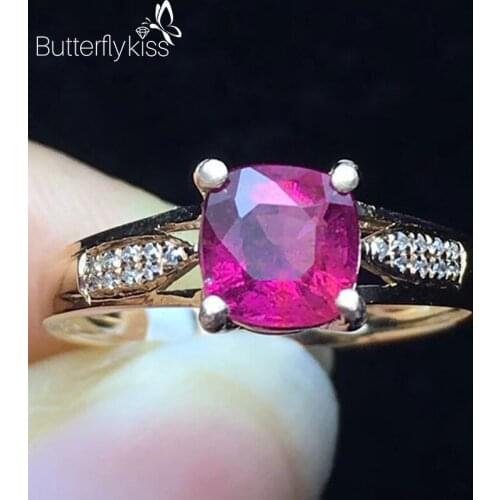 BK Genuine Gold 585 Tourmaline Ring 18K Rose Gold With Diamond 4 Prong Fashion Luxury Women Jewelry Rings For Women