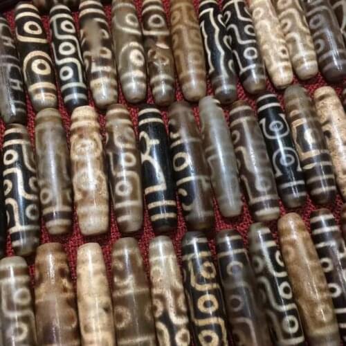 50Pcs/Lot Natural Agate Dzi Beads Various Totems Weathered Exquisite Black White 15X60mm DIY Material Loose Jewelry Accessories
