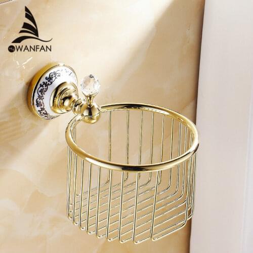 Paper Holders Retro Wall Mounted Chrome Crystal Brass Finish Bathroom Accessories Paper Holder Sets Toilet Roll Holder 6313