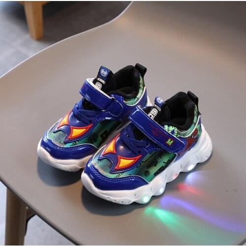 Disney LED Kids Shoes Outdoor Sport Running Shoes For Boys Casual Walking Tenis Shoes Children Sneakers