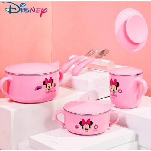 Disney Children Tableware Set Auxiliary Tableware Bowl Baby 5-piece set 7-piece Feeding Mickey Milk Cup Chopsticks Spoon Fork