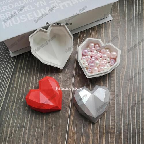 Geometric Heart Mini Flowerpot Concrete Silicone Mold Plaster Gypsum Mould Storage Box Cement Clay Molds