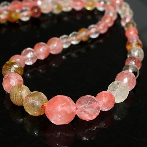 Multicolr cherry quartz watermelon 6-14mm faceted round beads tower chain chokers diy necklace for women jewelry 18inch B644