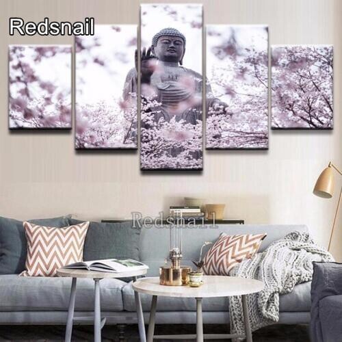 5pcs set DIY 5D square round Diamond Painting Religious Buddha cherry blossom Embroidery Cross Stitch Kit Rhinestone Decor T2544