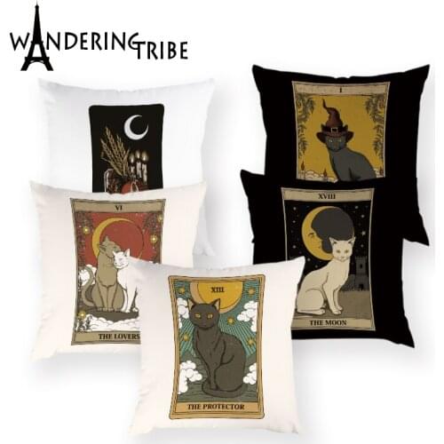 Tarot Card Pattern Toss Pillow Pillowcases Cushion Cover Sofa Puppy and Kitten Decoration Nordica Home Pillow for Bed Almofadas