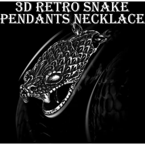 Stainless steel 3D retro snake pendant necklaces personality accessories men jewelry