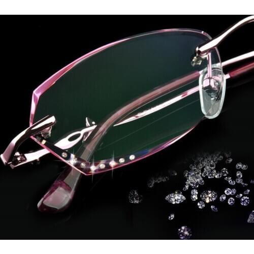 Rimless Eyeglasses Diamond Cut Eye Glasses for Women Glasses-encrusted, Titanium Glasses Frame Finished Spectacle Lenses 126