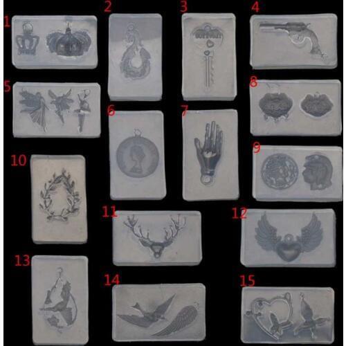 Deer Lock Key Crown Coin Heart Bird Pendant Resin Silicone Molds DIY Jewelry Making Tools