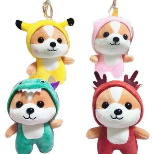 Wholesale 20pcs/lot 12cm cute animal dog stuffed pendant soft Crocodile Shiba Inu Dog transform animal plush toys Key chain