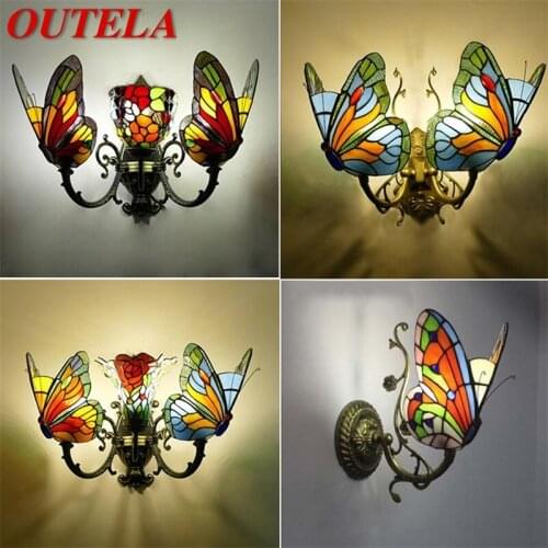 OUTELA Tiffany Wall Lights Sconces Modern LED Butterfly Lamps Indoor Fixture For Home Decoration