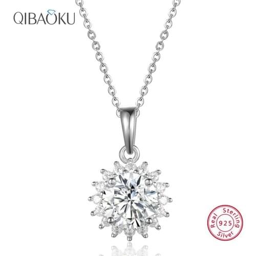 Real 925 Sterling Silver Necklace Moissanite Sun Flower Necklace Luxury Jewelry Gift for Women Wedding Pendant Necklace