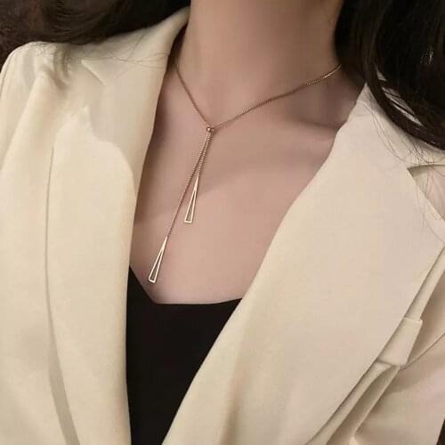 Titanium Steel Geometric Triangle Necklace for Women Adjustable Clavicle Chain Necklace Jewelry Gifts