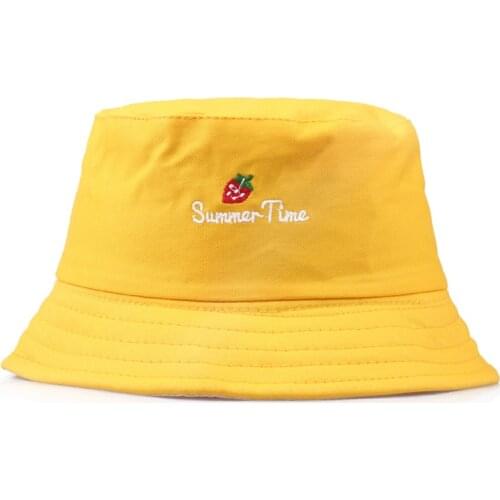 Strawberry Summer Time Embroidery Bucket Hat for Men Women Hip Hop Fisherman Hat Adult Panama Bob Hat Summer Lovers Flat Hat F09
