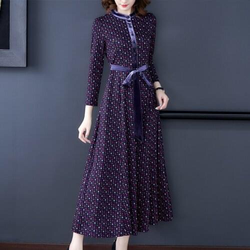 Dresses Long-sleeved Floral Retro Dress Autumn 2020 New Fashion Dress Slim Temperament Waist A-line Knitted Vestidos Sale Z606