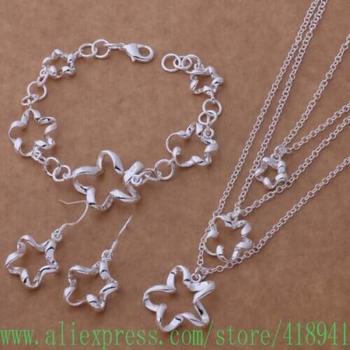 Silver Plated Jewelry Sets Bracelet 060 + Necklace 547 + Earring 320 /efdamwka bgfajxma AS235