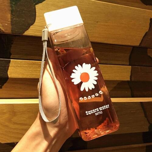 500ml Transparent Square Matte Water Bottle Milk Cup Juice Cold Sports Water Outdoor Cup With Water Rope Wholesale Item