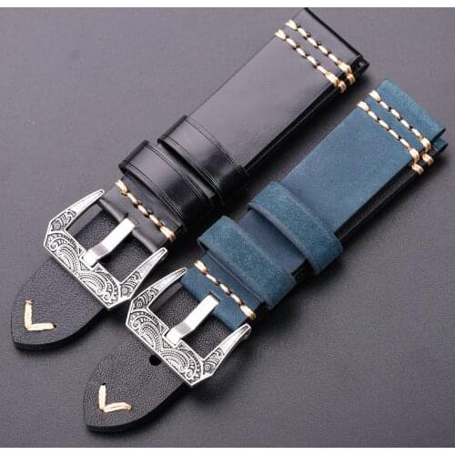 Handmade Watch Band With Retro Stainless Steel Buckle 20mm 22mm 24mm Cowhide Watchband Strap Women Men Belt Accessories